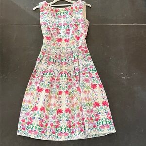 Talbots Women's Floral Belted Fit & Flare Boat Neck Sleeveless Dress  Size 2